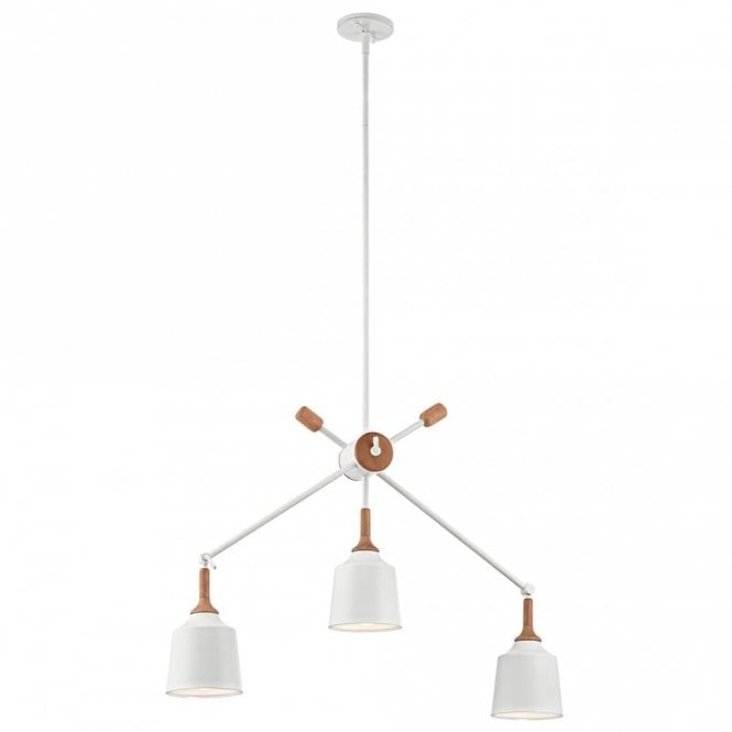 DANIKA Mid-Century Modern 3 Light Ceiling Pendant Chandelier White Wood Accents