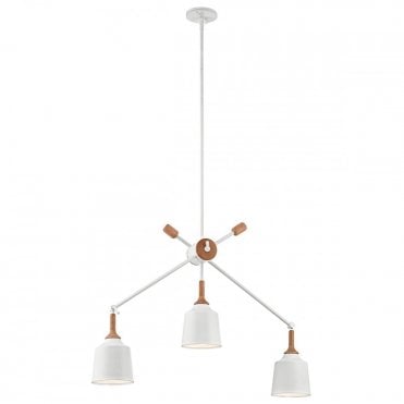 DANIKA Mid-Century Modern 3 Light Ceiling Pendant Chandelier White Wood Accents