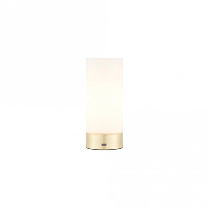 DARA USB Table Lamp Brushed Brass With Opal Glass Shade