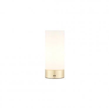 DARA USB Table Lamp Brushed Brass With Opal Glass Shade