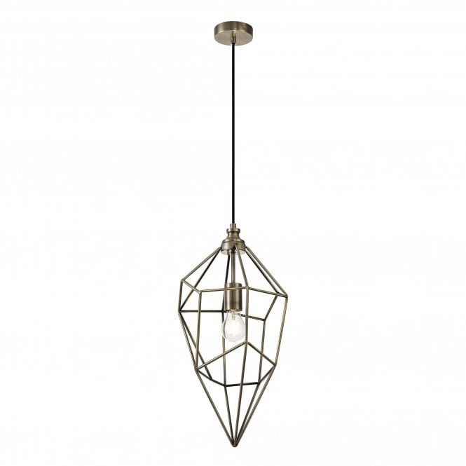 DARCI Open Cage Geometric Style Ceiling Pendant in Antique Brass, Large