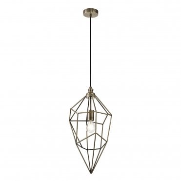 DARCI Open Cage Geometric Style Ceiling Pendant in Antique Brass, Large