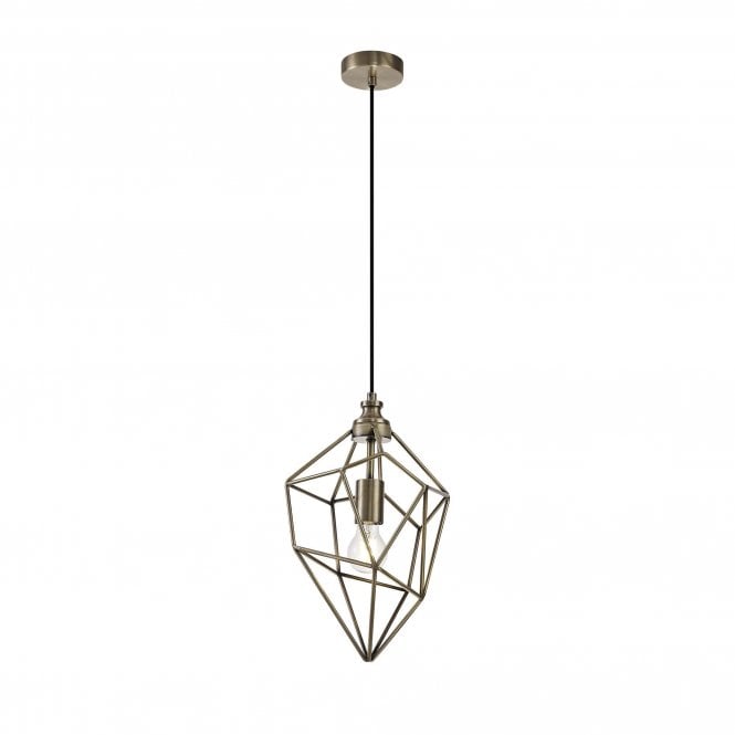 DARCI Open Cage Geometric Style Ceiling Pendant in Antique Brass, Medium