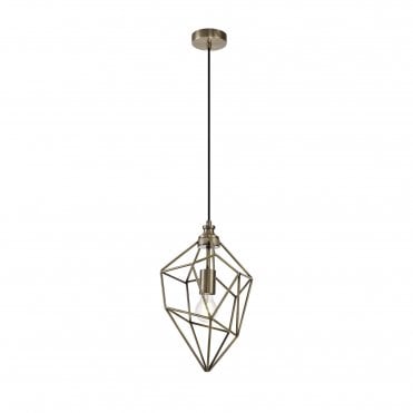 DARCI Open Cage Geometric Style Ceiling Pendant in Antique Brass, Medium
