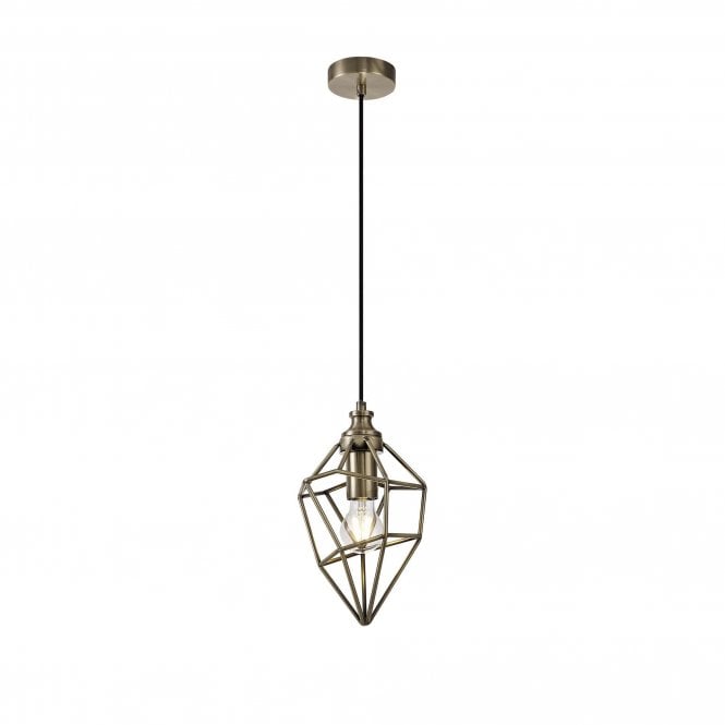 DARCI Open Cage Geometric Style Ceiling Pendant in Antique Brass