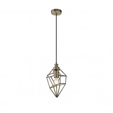 DARCI Open Cage Geometric Style Ceiling Pendant in Antique Brass