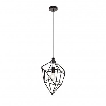 DARCI Open Cage Geometric Style Ceiling Pendant in Black Nickel, Medium