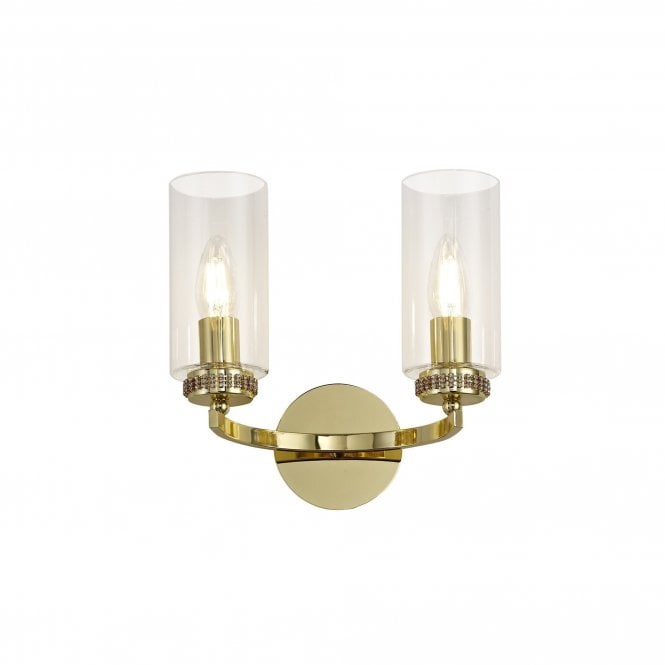 DARETTE 2 Light Wall Light In Polished Gold With Glass Cylinder Shades
