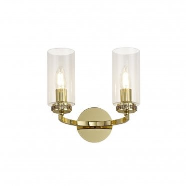 DARETTE 2 Light Wall Light In Polished Gold With Glass Cylinder Shades