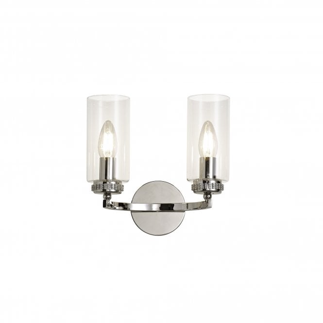 DARETTE 2 Light Wall Light in Polished Nickel with Glass Cylinder Shades
