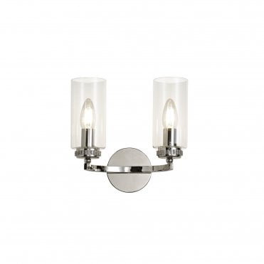 DARETTE 2 Light Wall Light in Polished Nickel with Glass Cylinder Shades