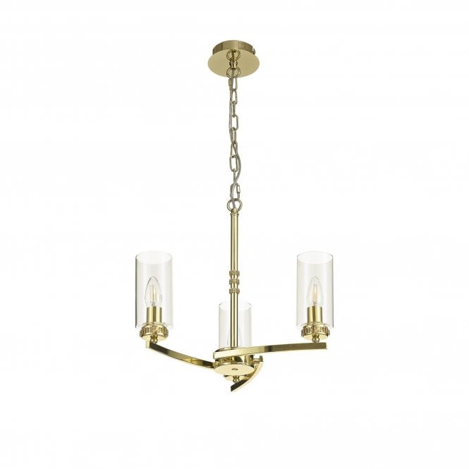 DARETTE 3 Light Ceiling Pendant in Polished Gold with Glass Cylinder Shades