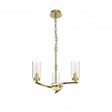 DARETTE 3 Light Ceiling Pendant in Polished Gold with Glass Cylinder Shades