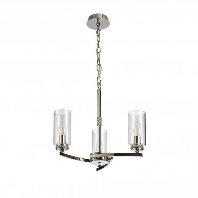 DARETTE 3 Light Ceiling Pendant in Polished Nickel with Glass Cylinder Shades