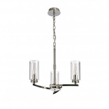 DARETTE 3 Light Ceiling Pendant in Polished Nickel with Glass Cylinder Shades