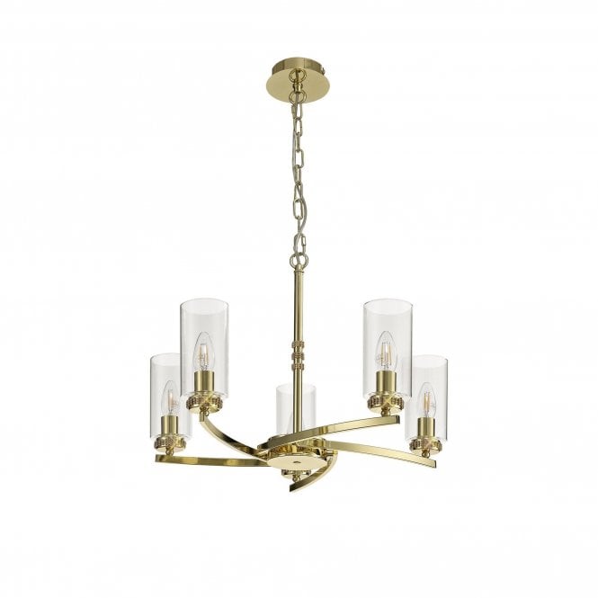 DARETTE 5 Light Ceiling Pendant in Polished Gold with Glass Cylinder Shades