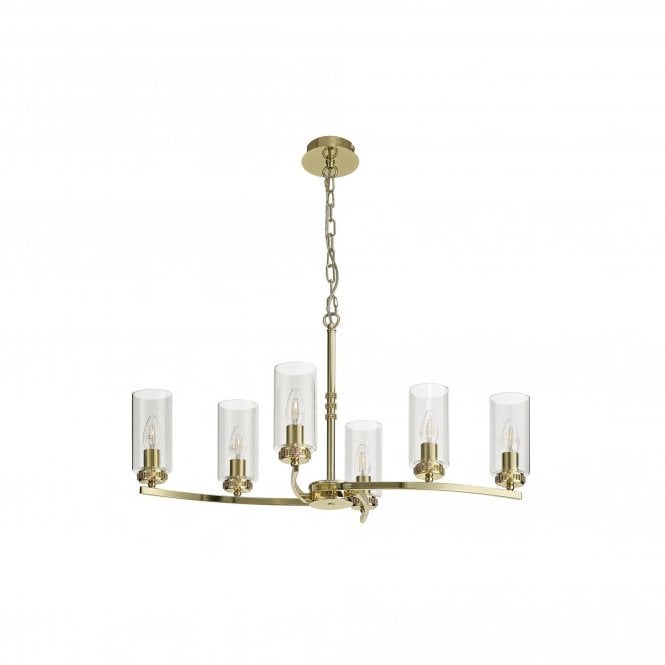 DARETTE 6 Light Ceiling Pendant in Polished Gold with Glass Cylinder Shades