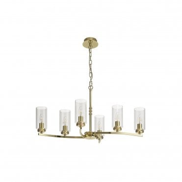 DARETTE 6 Light Ceiling Pendant in Polished Gold with Glass Cylinder Shades