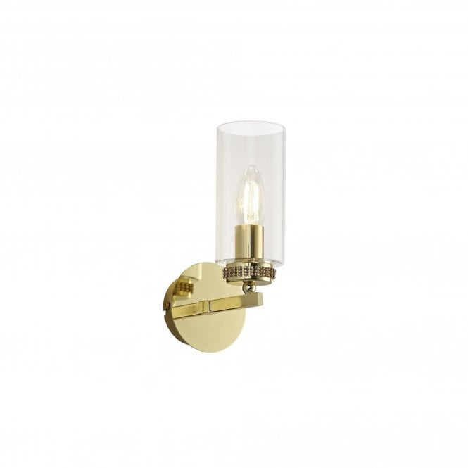DARETTE Wall Light in Polished Gold with Clear Glass Cylindrical Shade