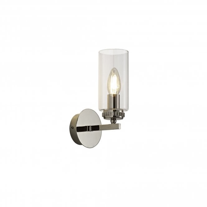 DARETTE Wall Light in Polished Nickel with Clear Glass Cylindrical Shade