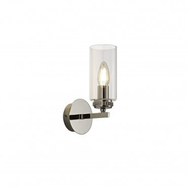 DARETTE Wall Light in Polished Nickel with Clear Glass Cylindrical Shade
