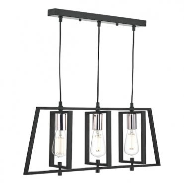 3 Light Pendant Bar Black Polished Chrome