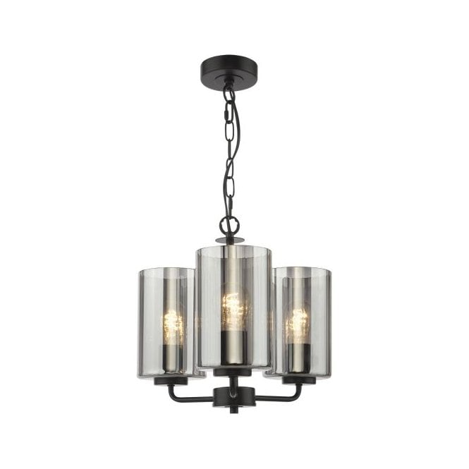Daylin 3 Light Ceiling Pendant - Satin Black with Smoked Ribbed Glass Shades