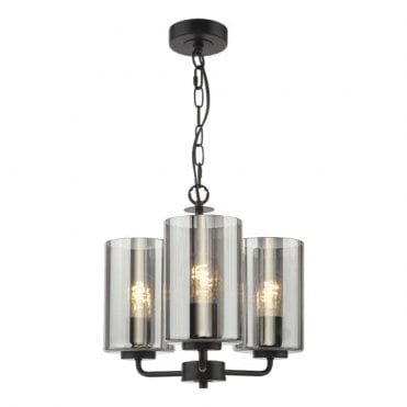 black ceiling pendant with smoked glass shades