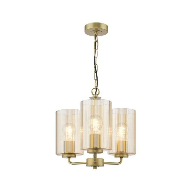 Daylin 3 Light Ceiling Pendant - Satin Gold with Amber Ribbed Glass Shades