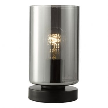 black touch table lamp with smoked glass shade