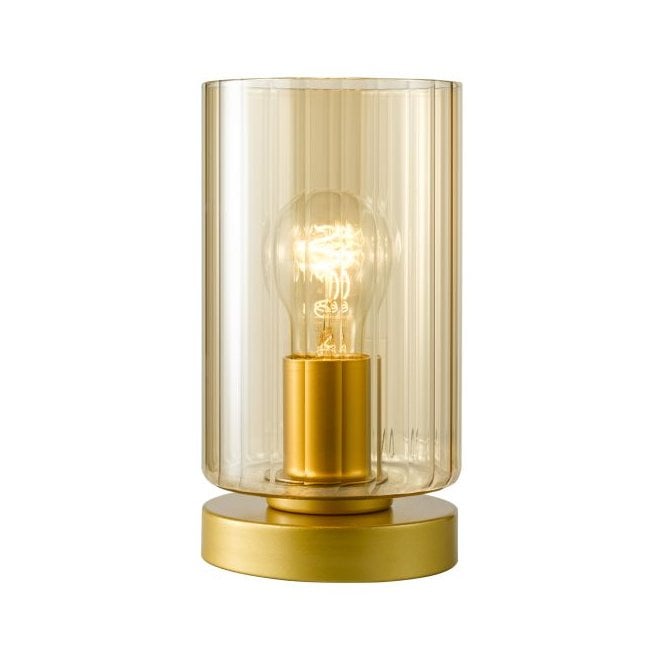 Daylin Touch Table Lamp - Satin Gold and Amber Ribbed Glass