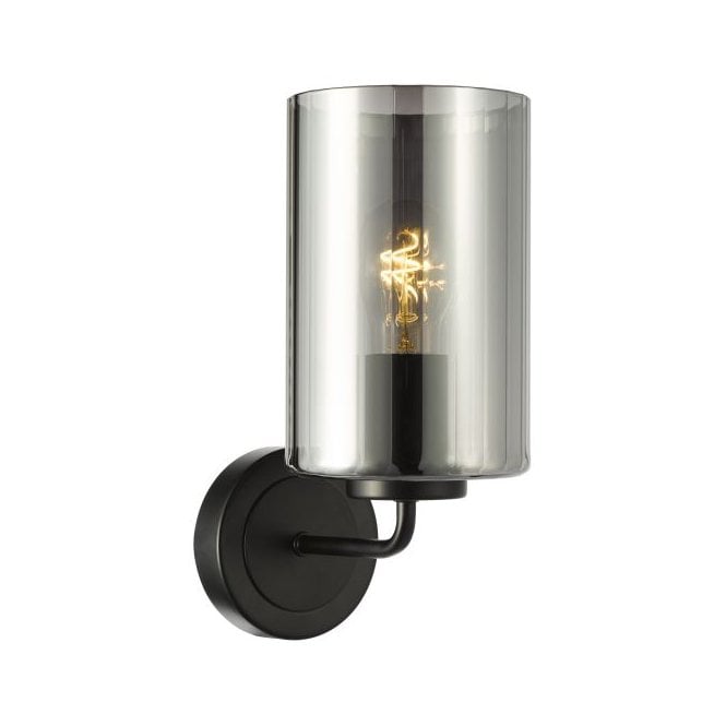 Daylin Wall Light - Satin Black with Smoked Ribbed Glass Shade