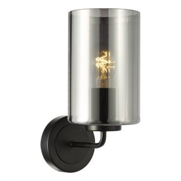 black wall light with smoked glass shade