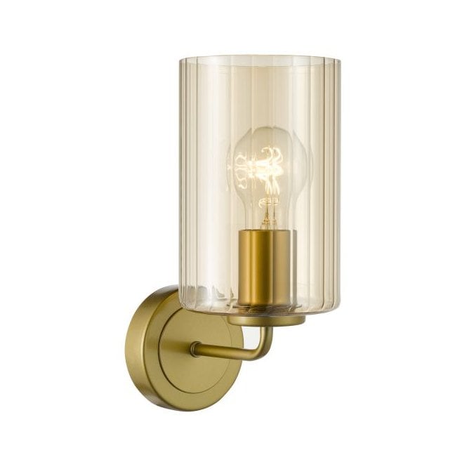 Daylin Wall Light - Satin Gold with Amber Ribbed Glass Shade
