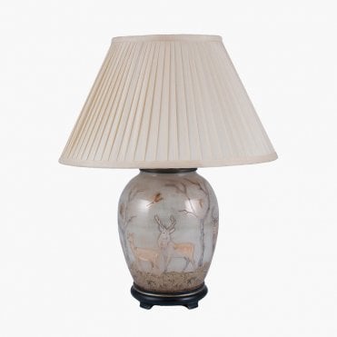 Gold Medium Oval Table Lamp with Silk Knife Pleat Balloon Lined Almond Shade 40cm