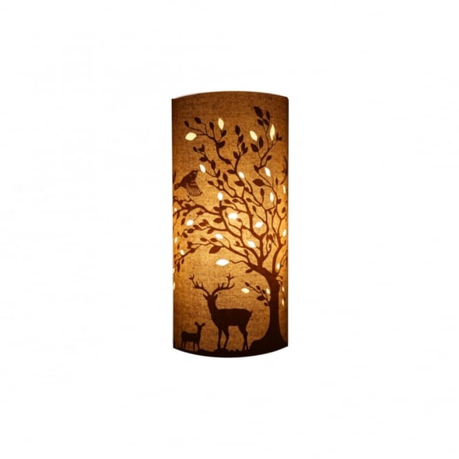 Delightful Cylindrical Fabric Deers & Birds Table Lamp