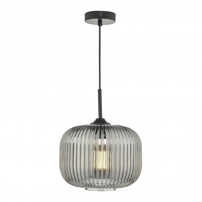 Demarius Ceiling Pendant - Black with Smoked Ribbed Glass