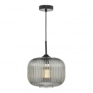 Demarius Ceiling Pendant - Black with Smoked Ribbed Glass
