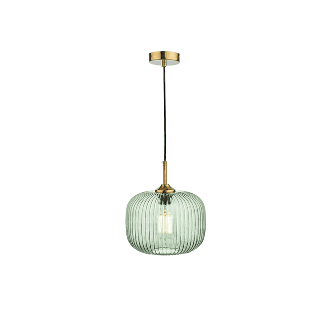Demarius Ceiling Pendant - Bronze with Green Ribbed Glass
