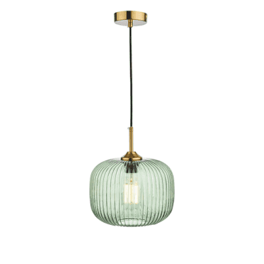 bronze ceiling pendant light with green ribbed glass shade