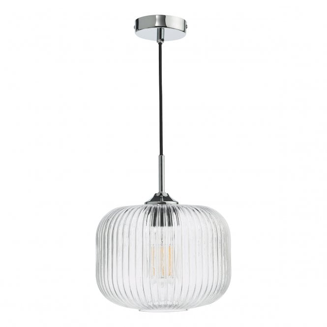 Demarius Ceiling Pendant - Polished Chrome with Clear Ribbed Glass
