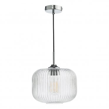 chrome ceiling pendant light with ribbed glass shade