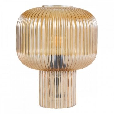 amber ribbed glass table lamp