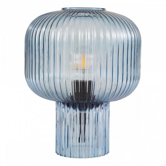 Demarius Table Lamp - Blue Ribbed Glass