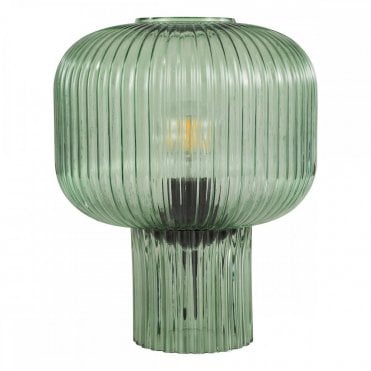 green ribbed glass table lamp