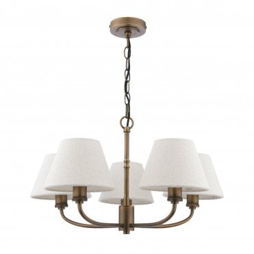 antique bronze 5 light pendant with boucle shades