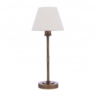 antique bronze table lamp with boucle lampshade