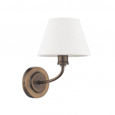 antique bronze wall light with boucle cotton shade