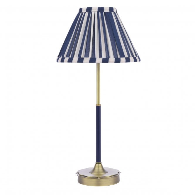 Denwick Table Lamp Matt Antique Brass & Satin Blue with Striped Shade