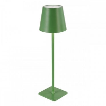 Derrick rechargeable LED table lamp in satin green with waterproof IP54 rating and touch dimming for outdoor garden lighting